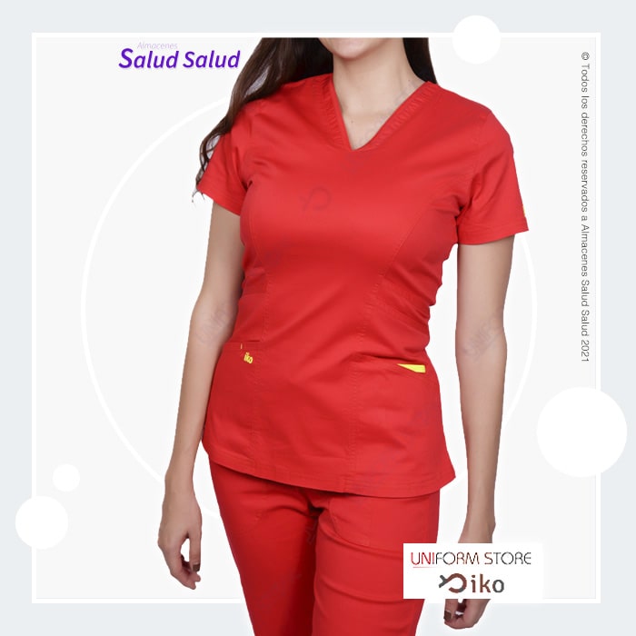 Uniforme medico marca IKO color rojo disponible en almacenes salud salud
