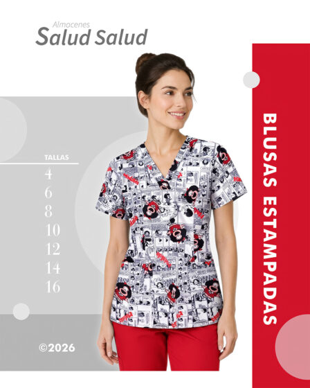 blusas de enfermera estampadas para mujer en antifluidos, blusa para enfermeria estampada escolar docencia veterinaria enfermeria, mafalda roja