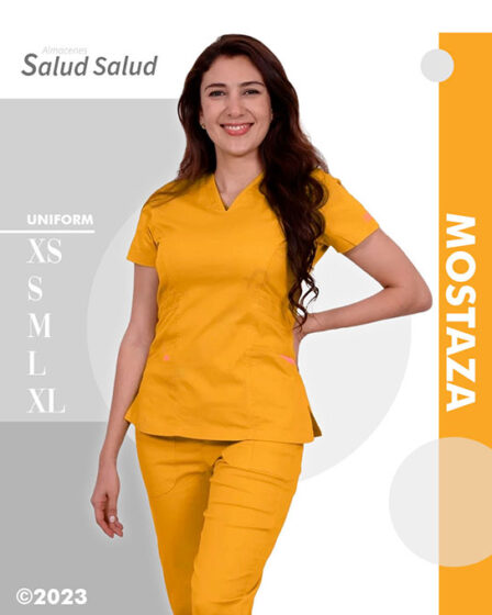 uniforme medico mostaza para salud enfemeria medicina estetica atencion a publico