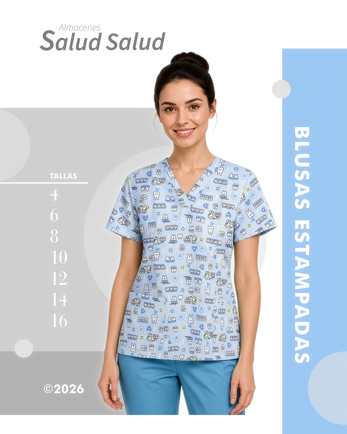 Blusa estampada antifluidos muelitas odontologica