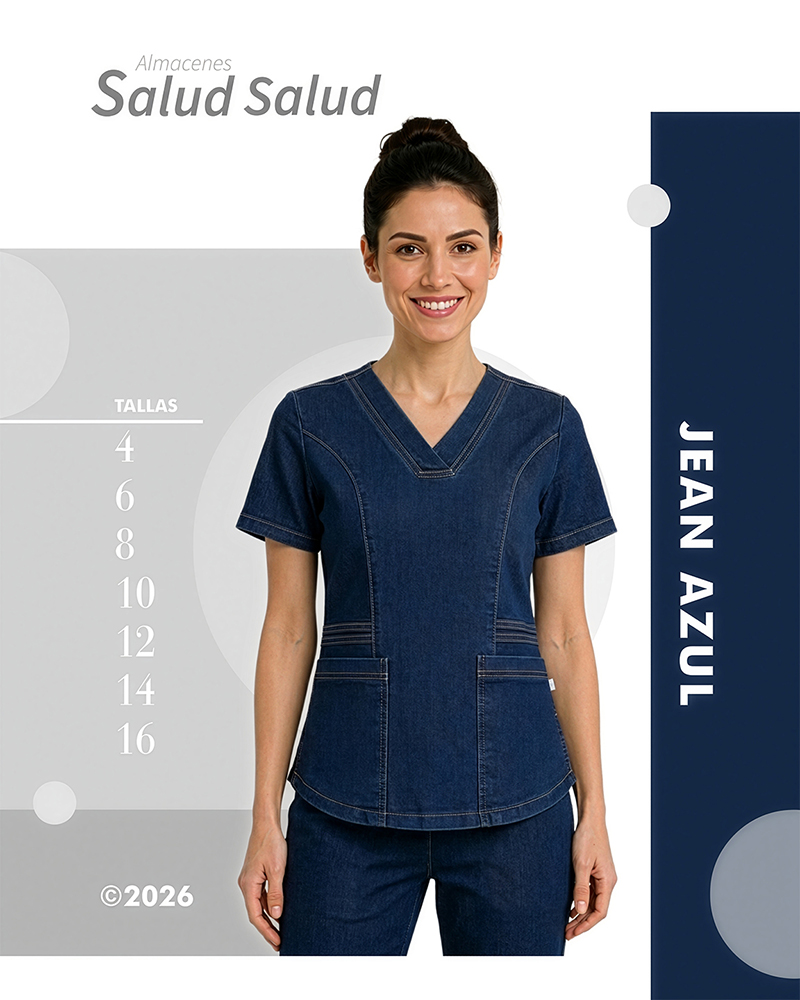 Uniforme en jean azul para salud, enfermeria, estetica, atencion a publico